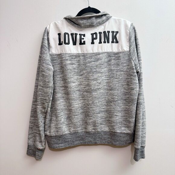 Pink Victoria's Secret Grey Pullover Long Sleeve Sweater 1/4 Zip Women's Large - Picture 6 of 6